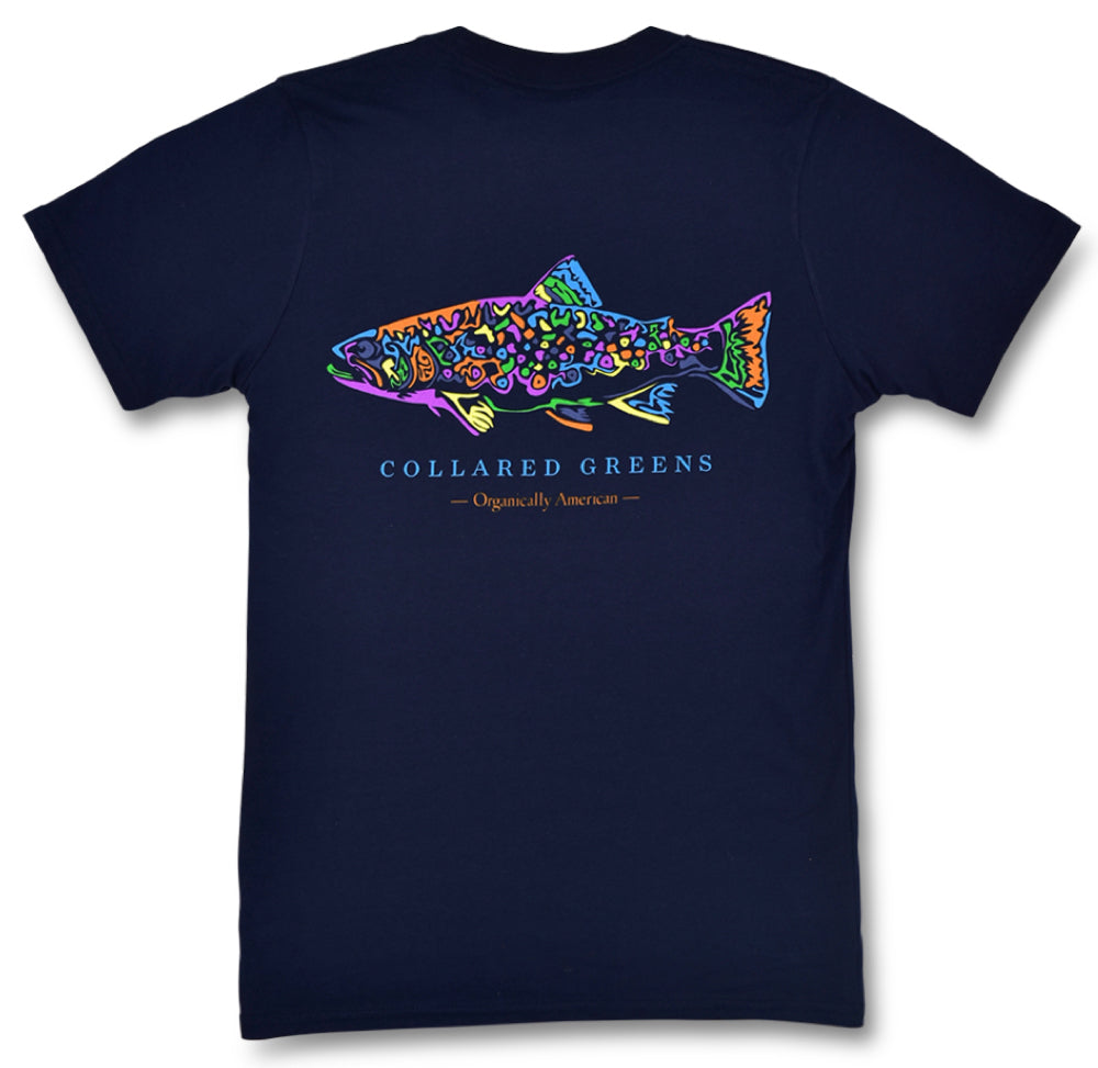 Rainbow Trout: Short Sleeve T-Shirt - Navy (Small) – Collared Greens