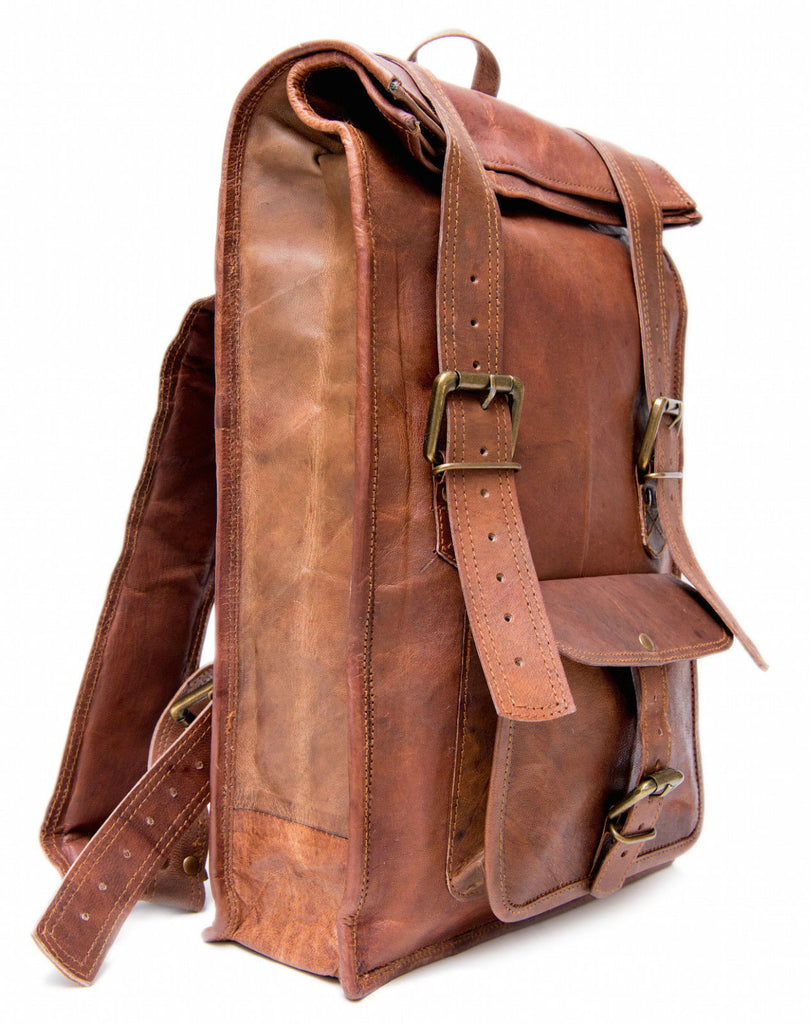 Vintage Leather Rucksack Backpack with Large Pockets – Vintage Leather Bags