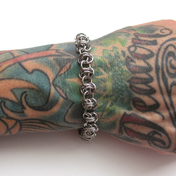 Stainless steel chainmaille bracelet, barrel weave – Tattooed and ...
