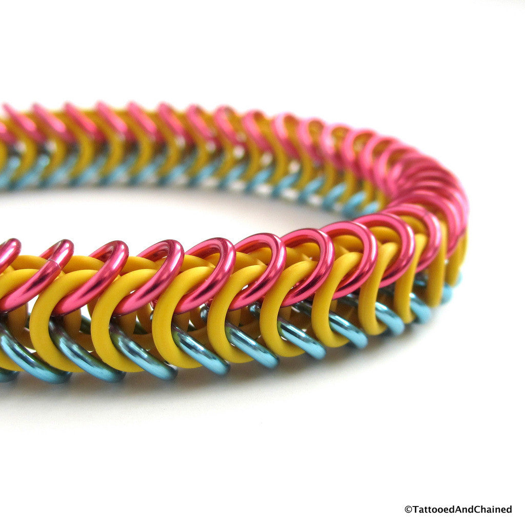 Pansexual pride stretchy bracelet, chainmaille box chain