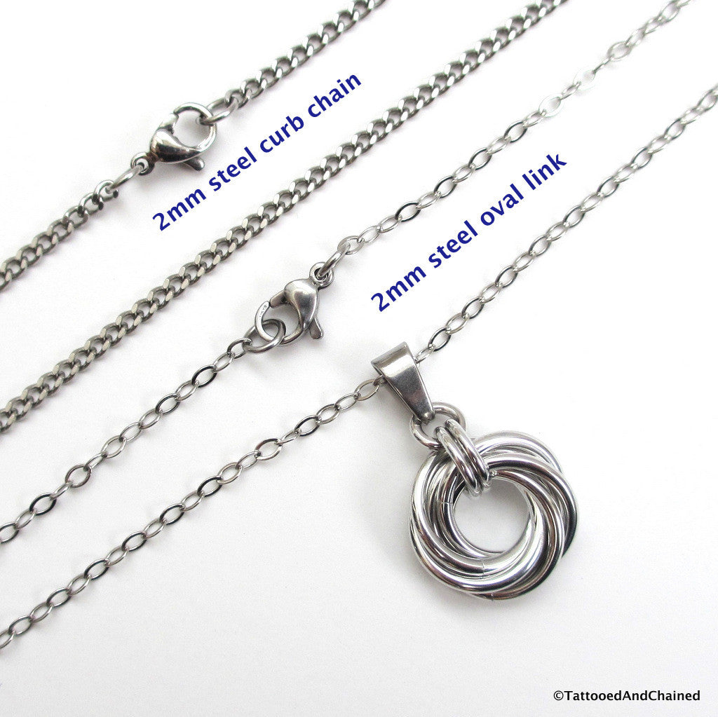 Silver love knot chainmaille pendant necklace