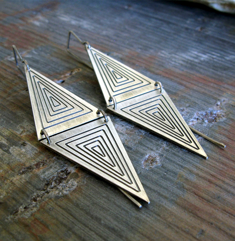 Edgy Long Triangle Dangle Earrings