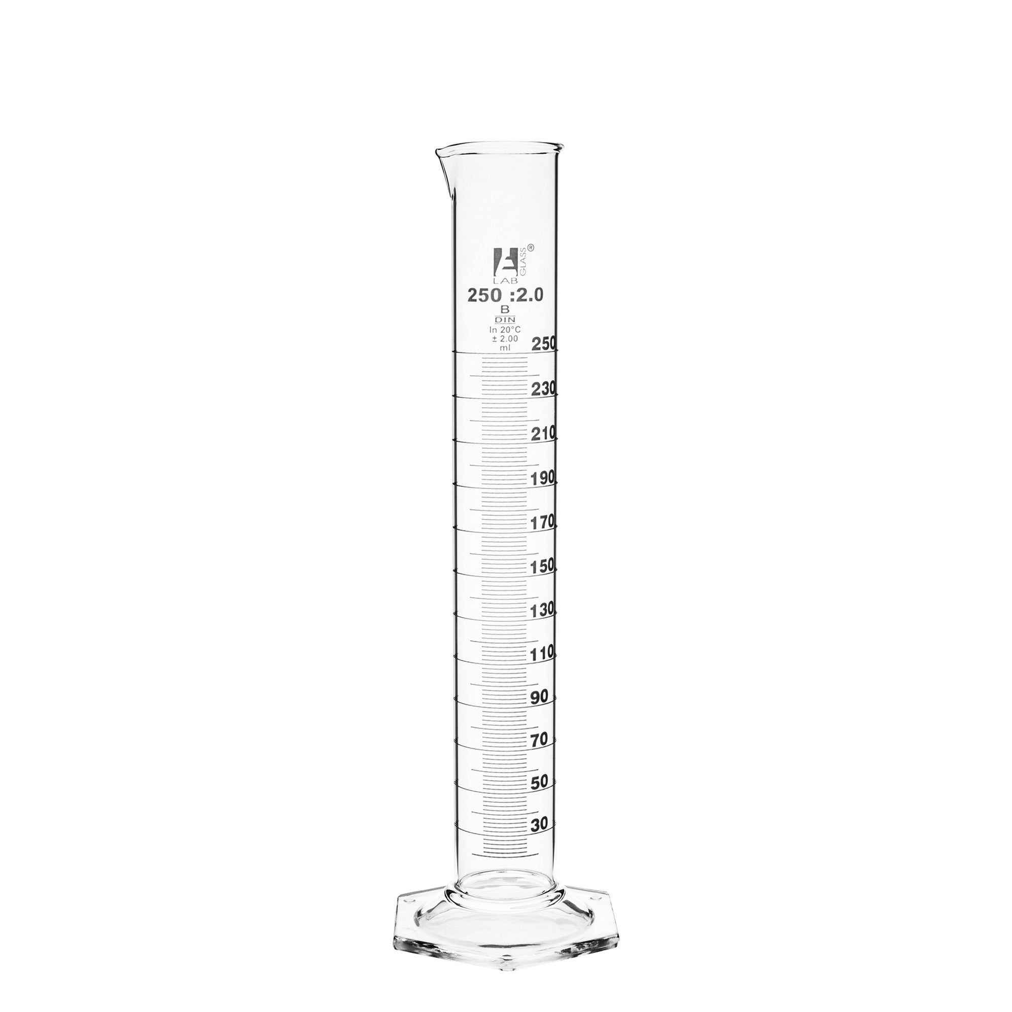 Measuring Cylinder 250ml Class A Tolerance ±100ml Hexagonal Ba — Eisco Labs 2238