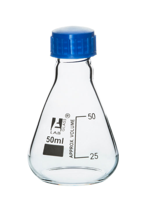 Erlenmeyer Flask, 100ml - Borosilicate Glass - with PTFE Screw Cap