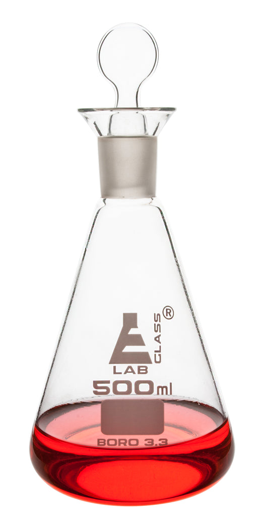 碘烧瓶和塞子，1000ml  -  29/32插座尺寸，可互换的塞子 - 圆锥形 - 硼硅酸盐玻璃 - 艾斯科实验室欧宝体育官网进入