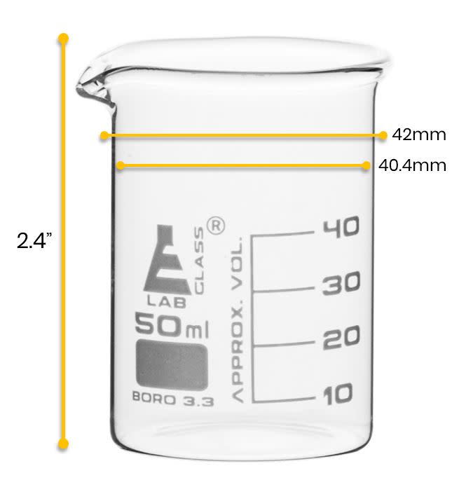 12pk烧杯，50ml  - 低形式 -  10ml毕业 - 硼硅酸盐玻璃