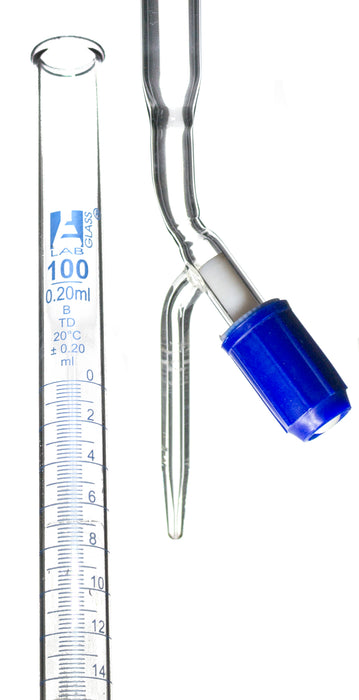 B类100ml硼硅酸盐滴定物 -  0.2ml毕业 -  0.2ml公差 -  PTFE（无润滑油）STOPCOCK  -  30.5“高