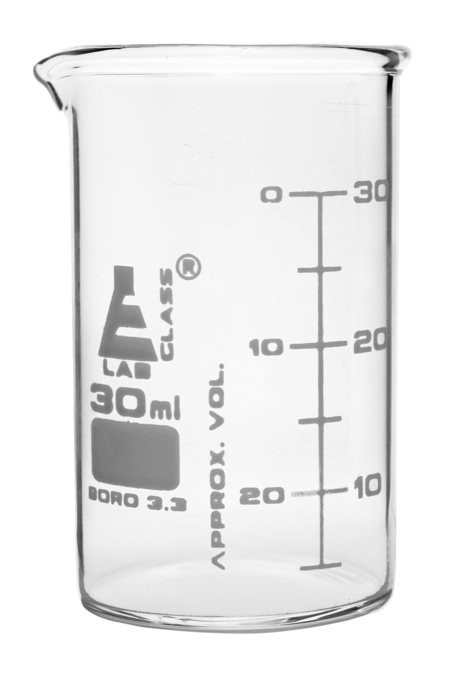 Beaker, 30ml - ASTM - Low Form, Dual Scale Graduations - Borosilicate ...