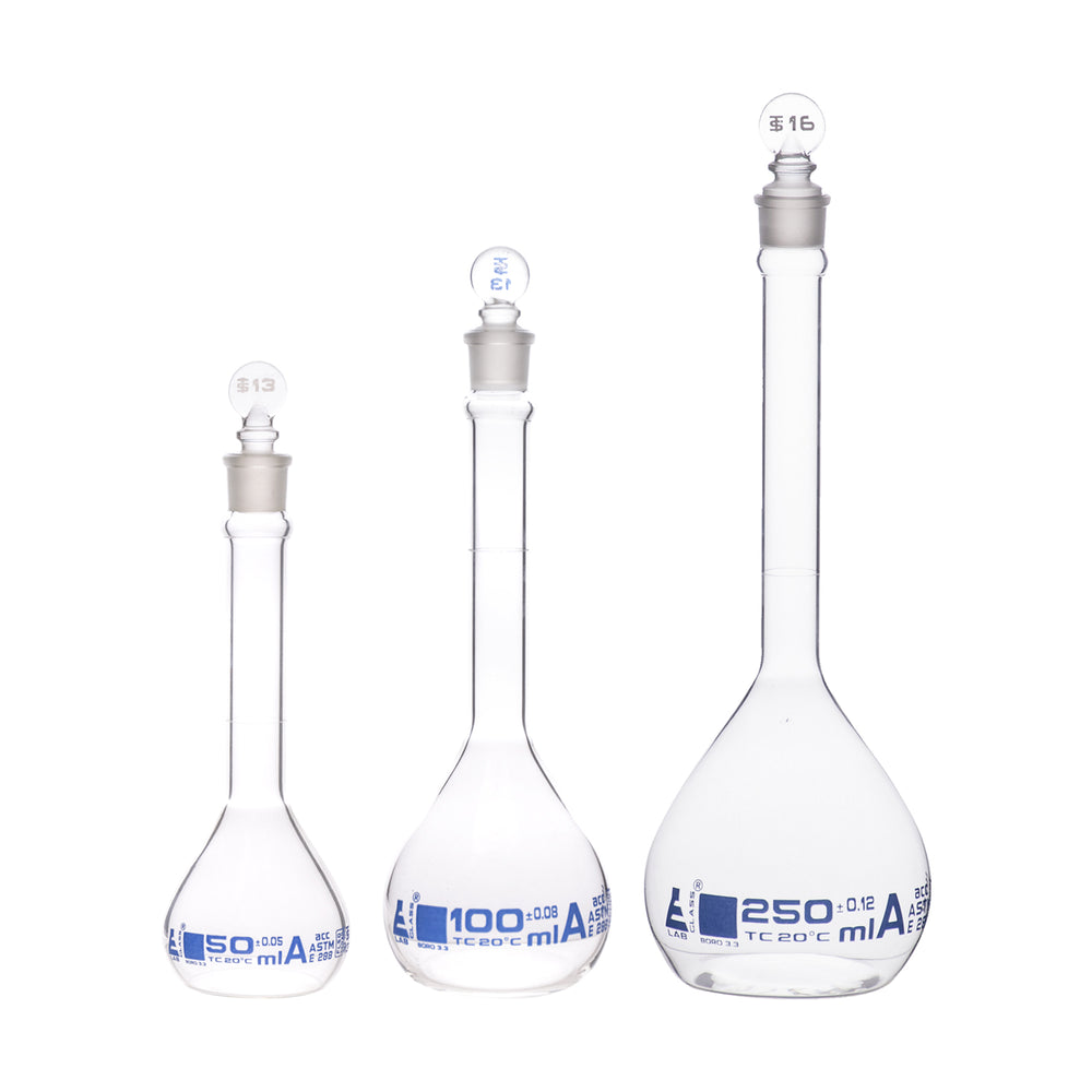 Safety Pack Volumetric Flask Set 50ml 100ml 250ml Class A Astm Eisco Labs