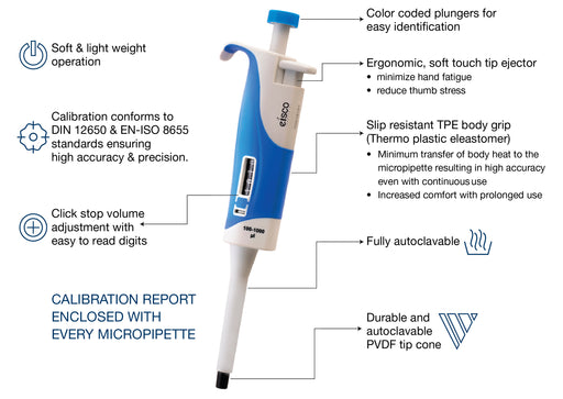 Variable Volume Micropipette - 500-500uL Volume Range - 50uL Increment — Eisco  Labs