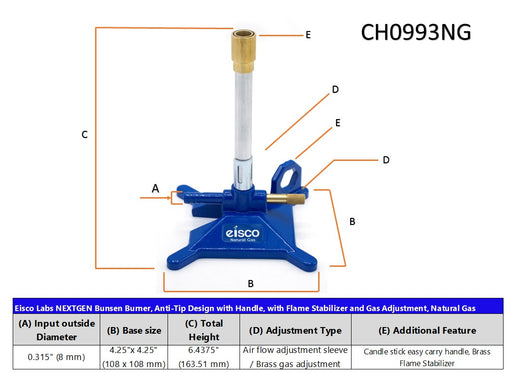 Eisco Micro Bunsen Burner with Gas Flow Adjustment:Burners and Lighters:Gas