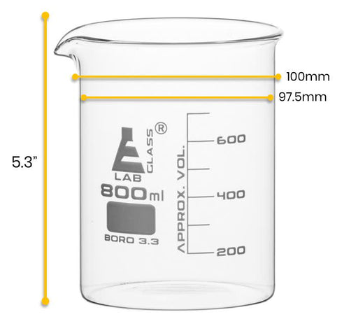 Beaker, 1000ml - Low Form - 100ml Graduations - Borosilicate Glass