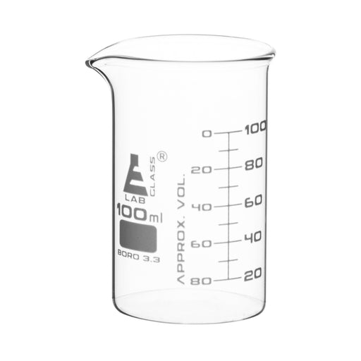 烧杯，100毫升 - 高形状 - 白色毕业 - 硼硅酸盐玻璃