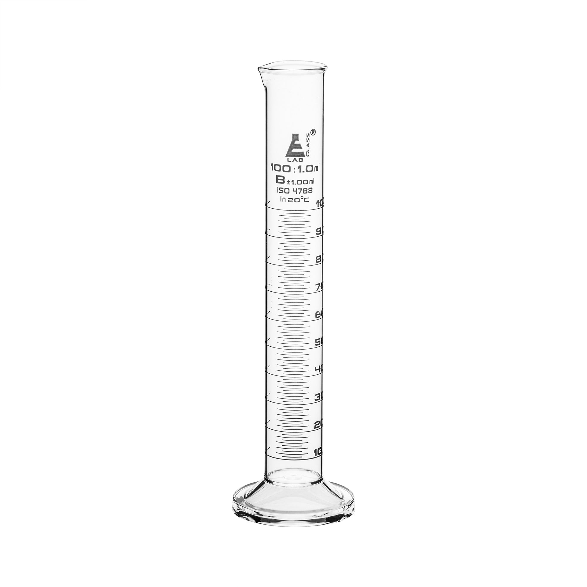 Graduated Cylinder 100ml Class B White Graduations Round Base — Eisco Labs 6861