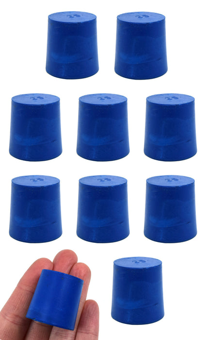 氯丁橡胶塞，坚固的蓝色尺寸：25mm底部，28mm顶部，28mm长度 - 包装为10