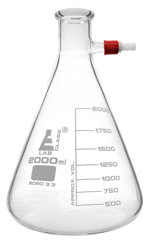 过滤烧瓶，2000ml  - 硼硅酸盐玻璃 - 圆锥形，带有整体塑料侧臂 - 白色毕业 - 艾斯科实验室欧宝体育官网进入