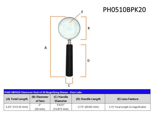 Magnifying Glass, 2.25x Magnification - Lab Quality, 2.5 diameter, 5. —  Eisco Labs