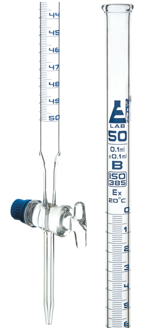 滴定管，50ml - B级，DIN ISO 385，硼硅酸盐玻璃，带玻璃钥匙旋塞，0.10ml毕业证-埃斯科实验室欧宝体育官网进入