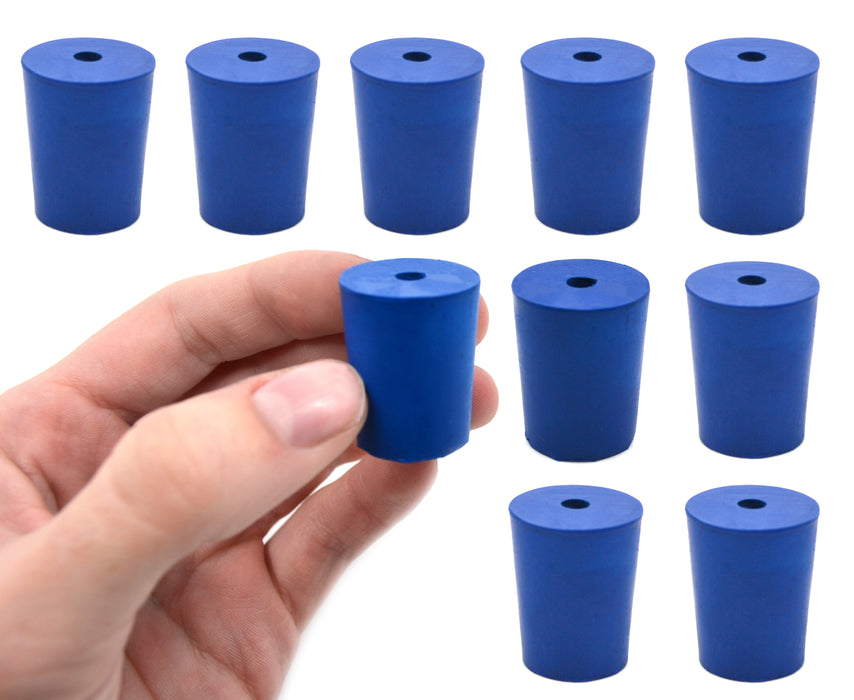 氯丁橡胶塞，1孔 - 蓝色尺寸：18mm底部，21mm顶部，26mm长度 - 包装10