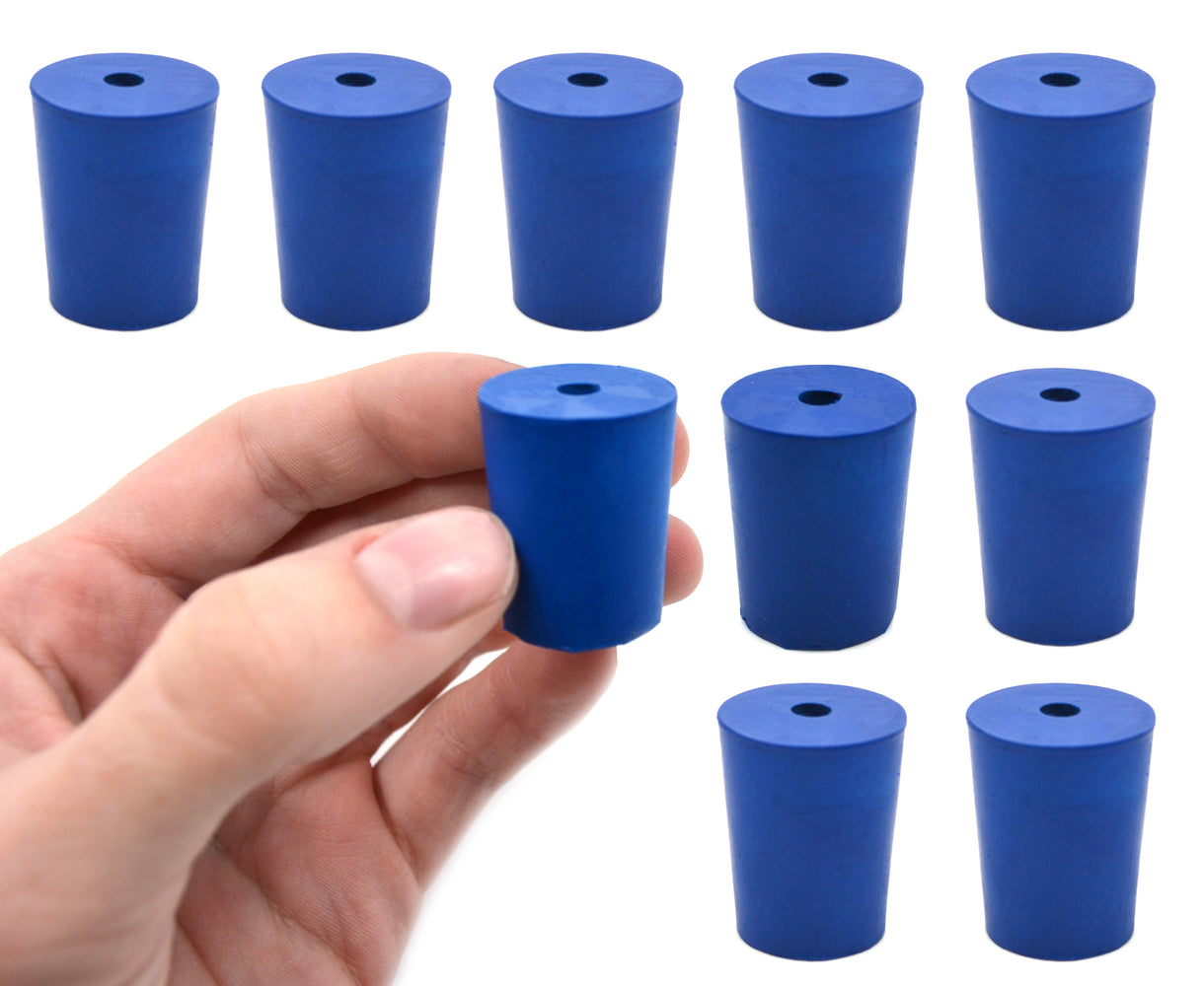 氯丁橡胶塞，1孔 - 蓝色尺寸：18mm底部，21mm顶部，26mm长度 - 包装10