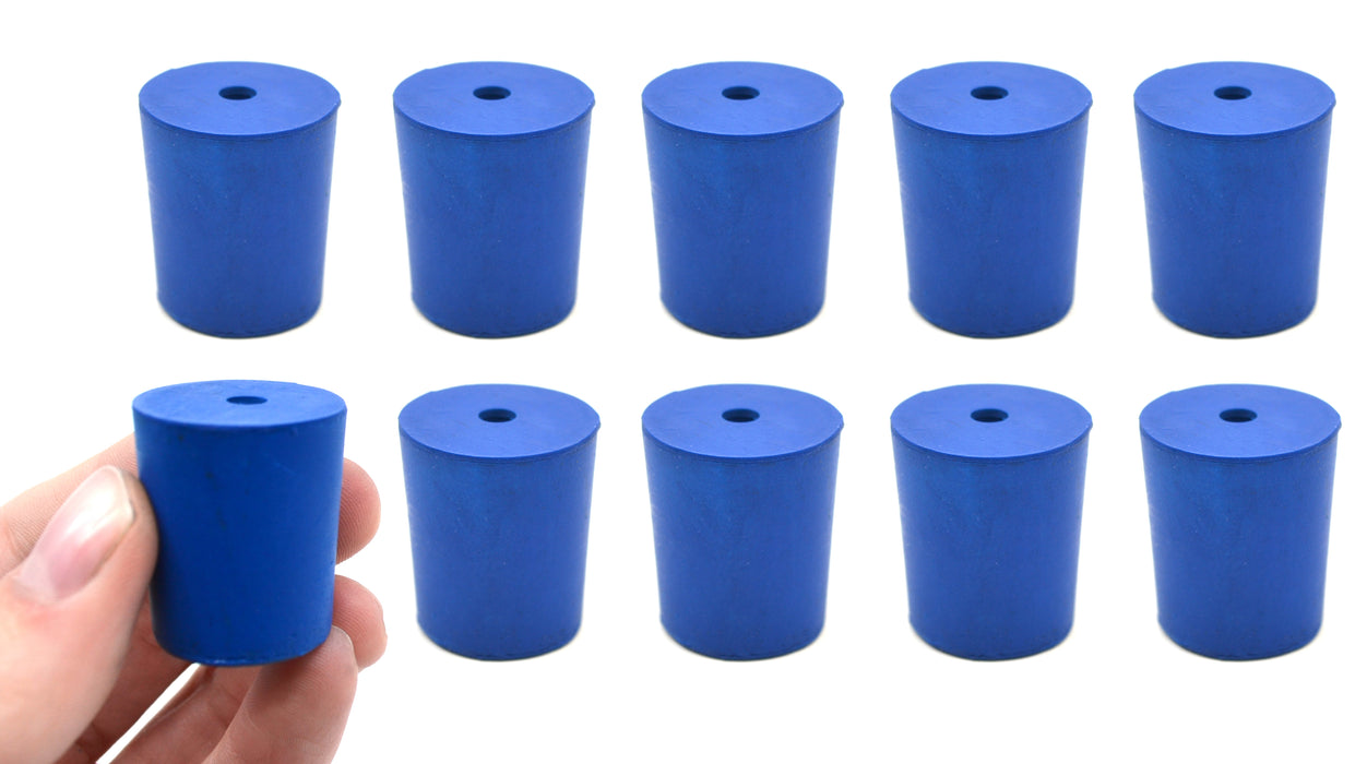 氯丁橡胶塞子，1孔-蓝色-尺寸:21mm底部，24mm顶部，28mm长度- 10包