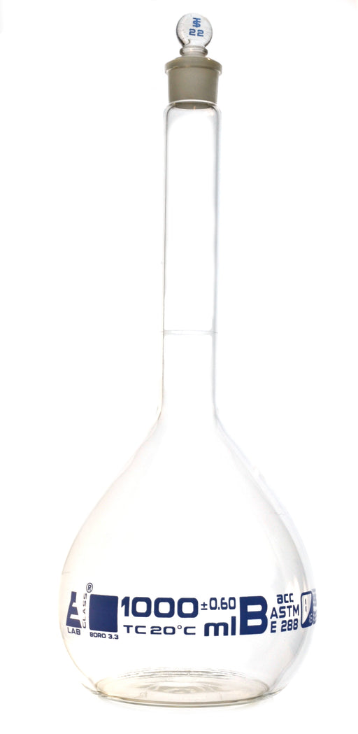 Volumetric Flask, 1000ml - Class B - 24/29 Polyethylene Stopper