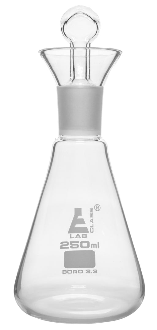 碘烧瓶和塞子，250ml-24/29插座尺寸，可互换塞子-锥形-硼硅酸盐玻璃-Eisco实验室欧宝体育官网进入