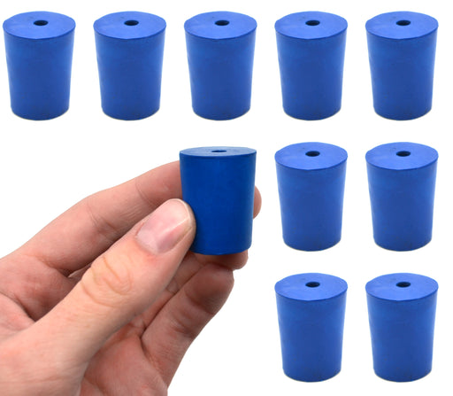 氯丁橡胶塞子，1孔-蓝色-尺寸:底部19mm，顶部22mm，长度28mm -一包10个