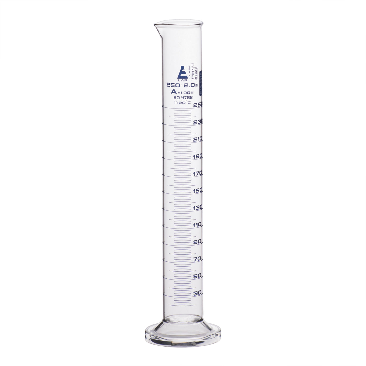 Graduated Cylinder 250ml Class A Round Base Borosilicate Glass — Eisco Labs 8295