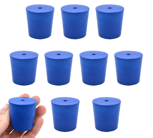 氯丁橡胶塞子，1孔-蓝色-尺寸:31mm底部，36mm顶部，35mm长度- 10包