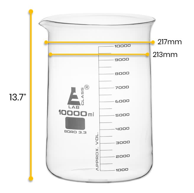 Beaker 10 000ml Low Form White Graduations Borosilicate Glass Eisco Labs