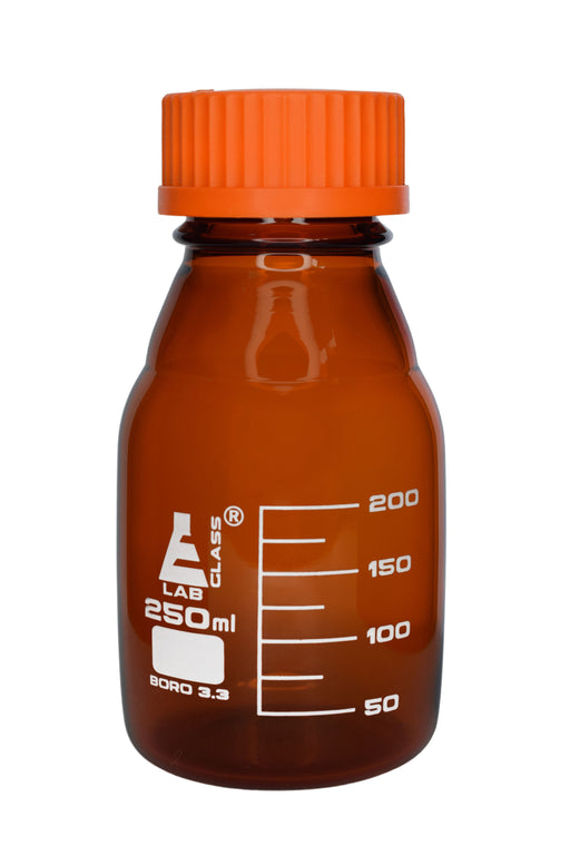 Reagent Bottle, 250ml - Transparent with Blue Screw Cap - White Gradua —  Eisco Labs