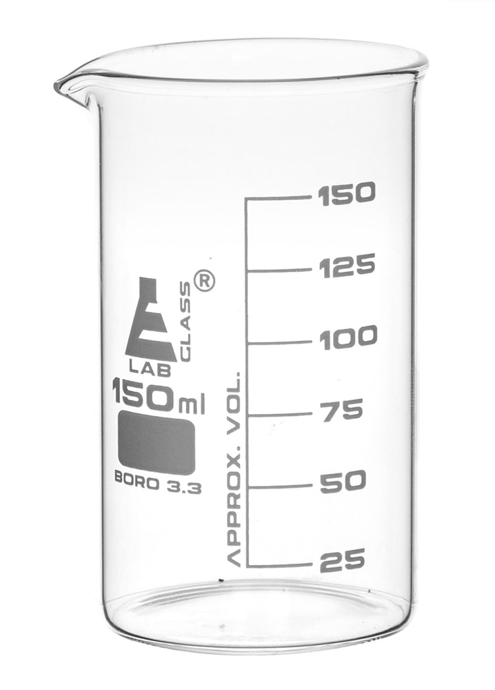 烧杯，150ml  - 高大的形式 - 白色毕业 - 硼硅酸盐玻璃