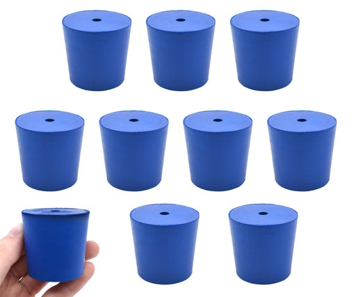 氯丁橡胶塞子，1孔-蓝色-尺寸:38mm底部，42mm顶部，40mm长度- 10包