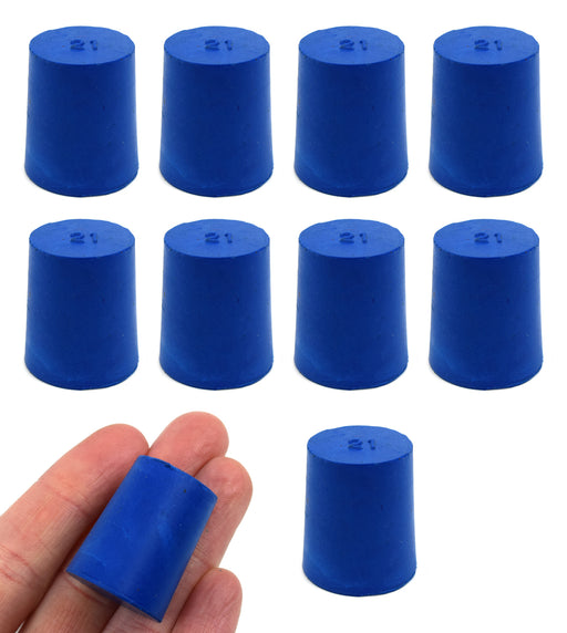 氯丁橡胶塞子，实心蓝色-尺寸:21mm底部，24mm顶部，28mm长度- 10包