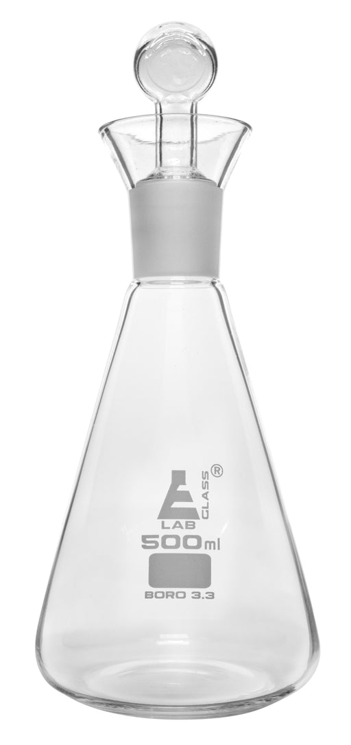 碘烧瓶和塞子，500ml-29/32插座尺寸，可互换塞子-锥形-硼硅酸盐玻璃-Eisco实验室欧宝体育官网进入