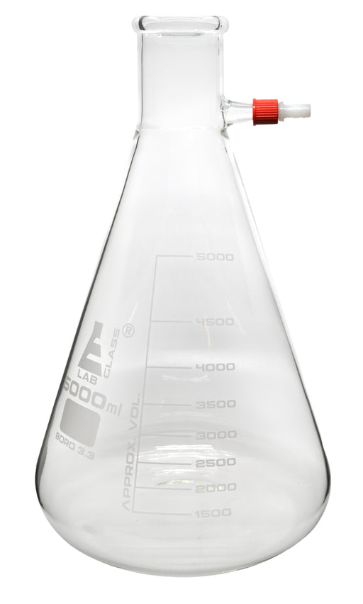 过滤烧瓶，5000ml  - 硼硅酸盐玻璃 - 圆锥形，带有整体塑料侧臂 - 白色毕业 - 艾斯科实验室欧宝体育官网进入