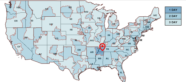 USPS Priority Mail Service Map