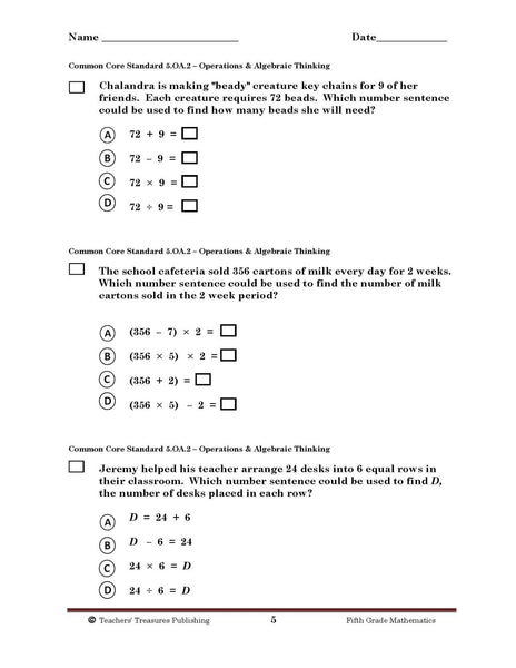 5th Grade Louisiana Common Core Math - TeachersTreasures.com | Teachers ...