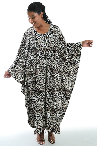 woman wearing an animal print caftan