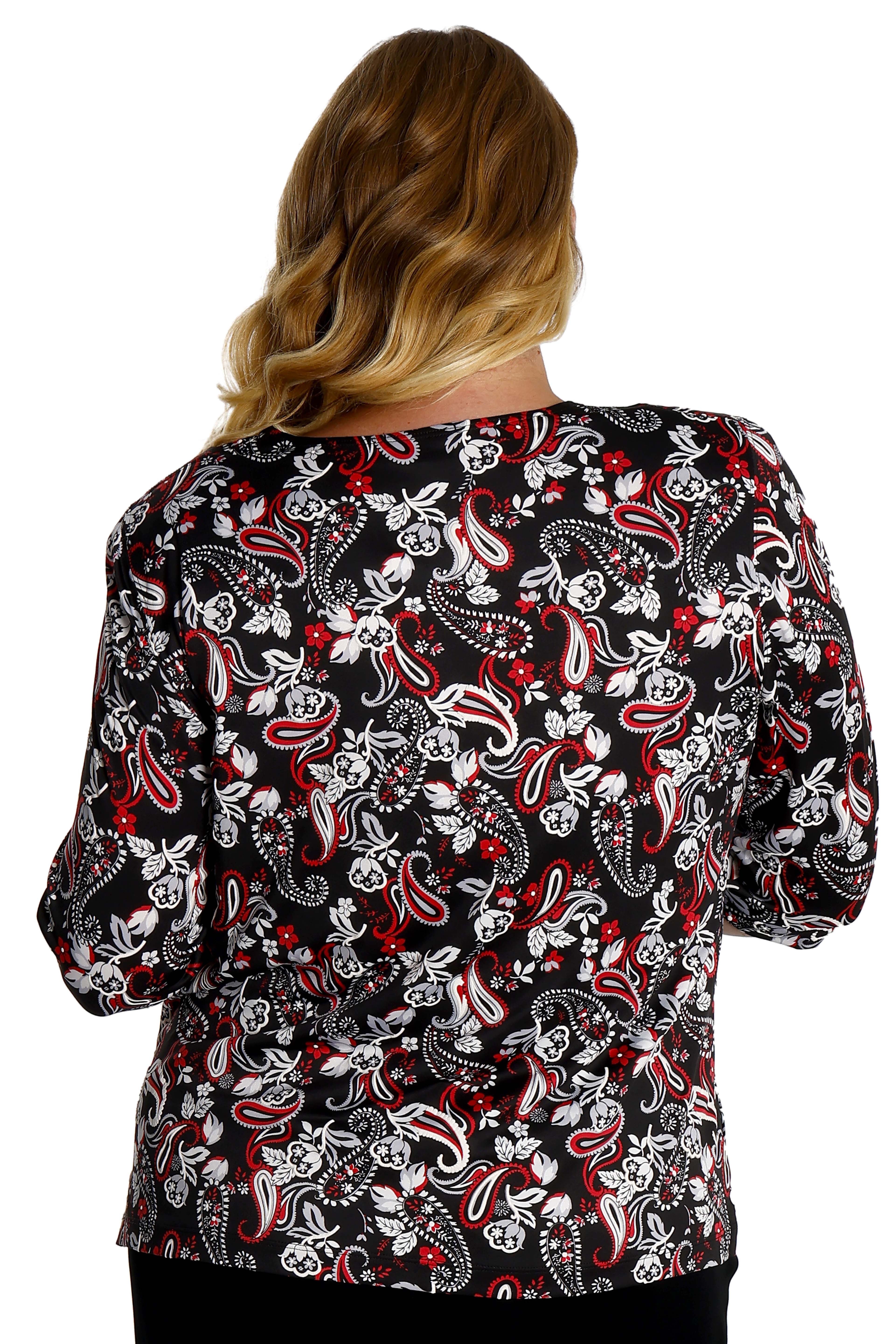 Vikki Vi Jersey Red Paisley 3/4 Sleeve Top