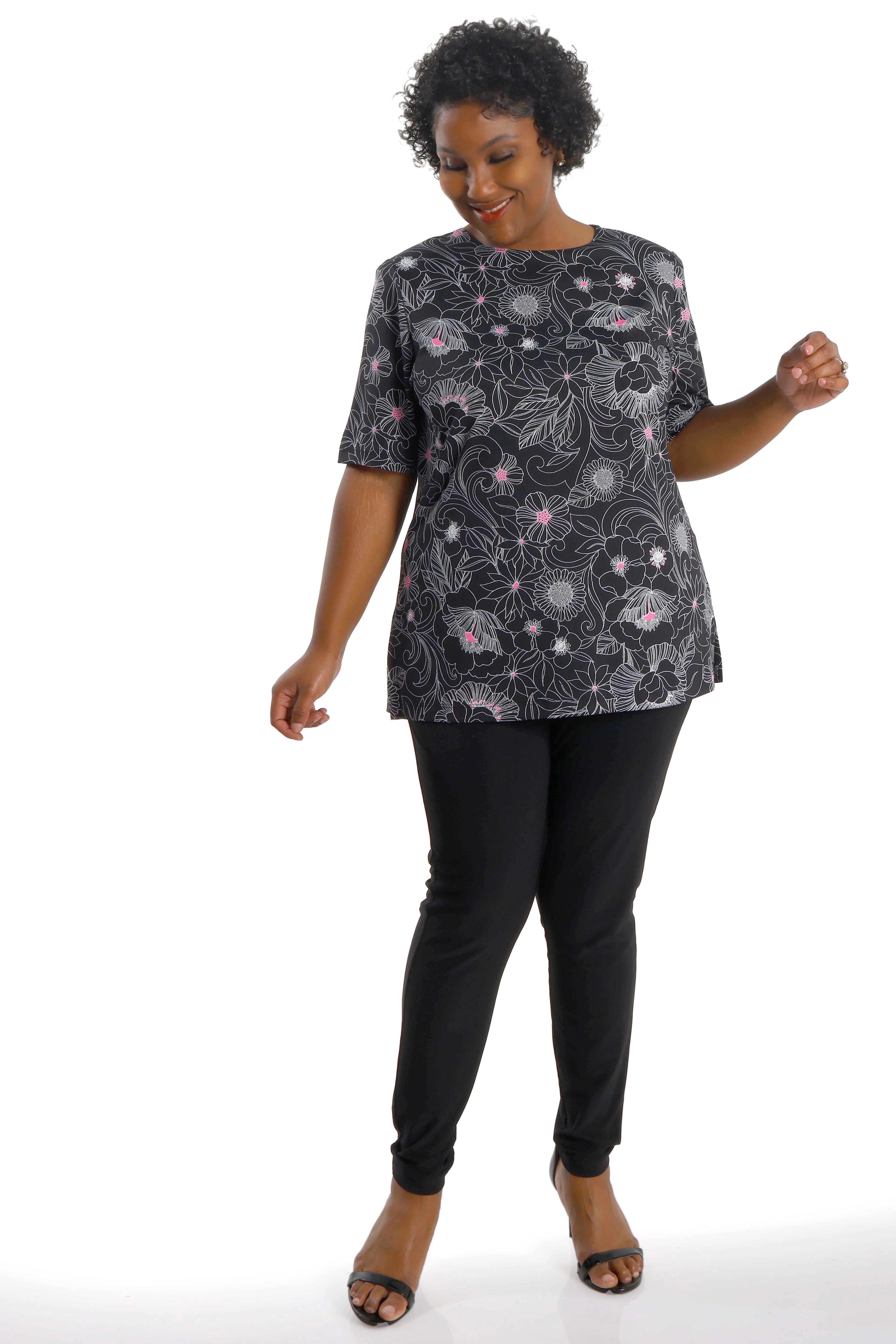 Vikki Vi Jersey Fuchsia Floral Short Sleeve Tunic