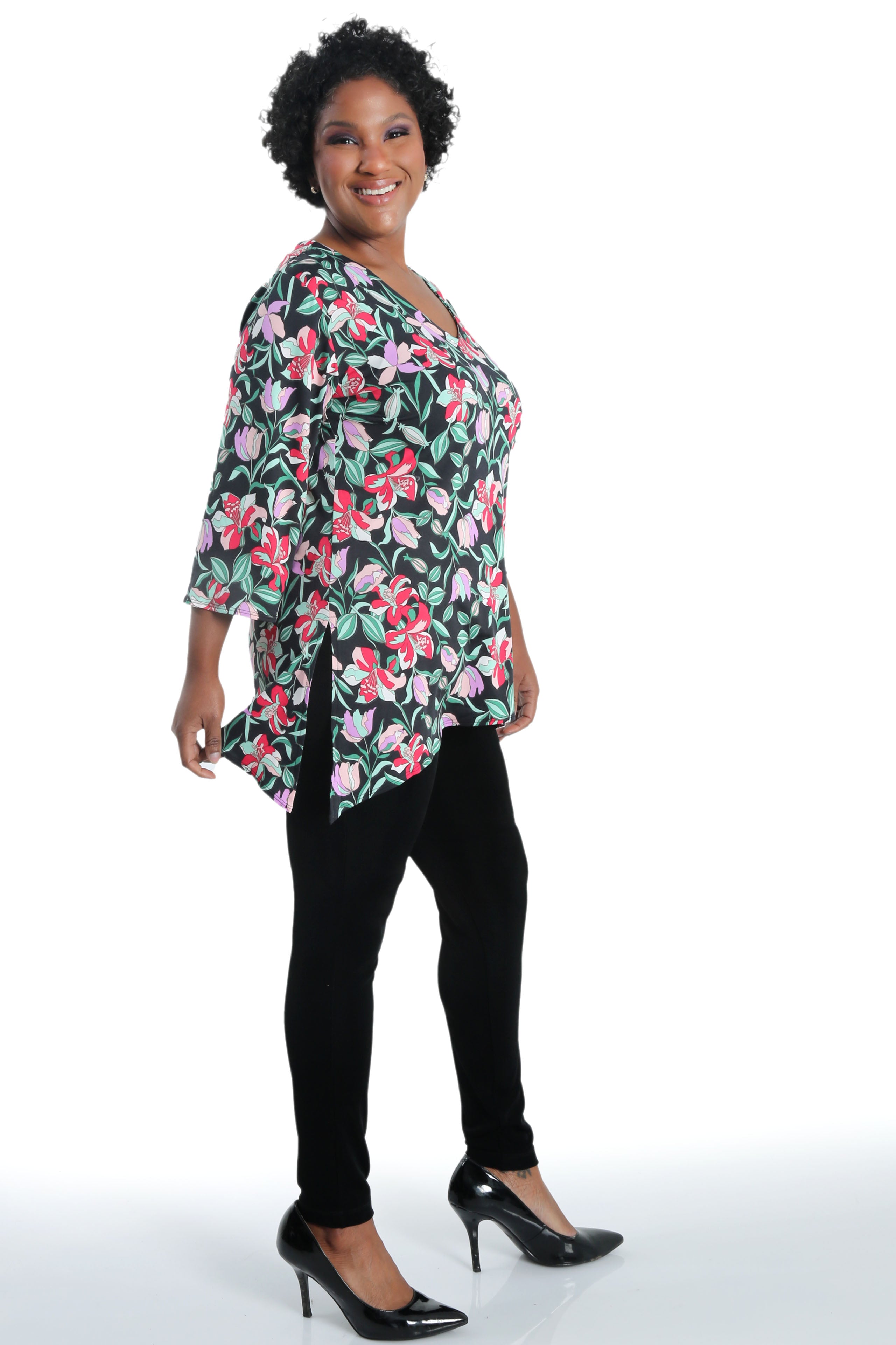 Vikki Vi Jersey Modern Floral Shark Bite Tunic