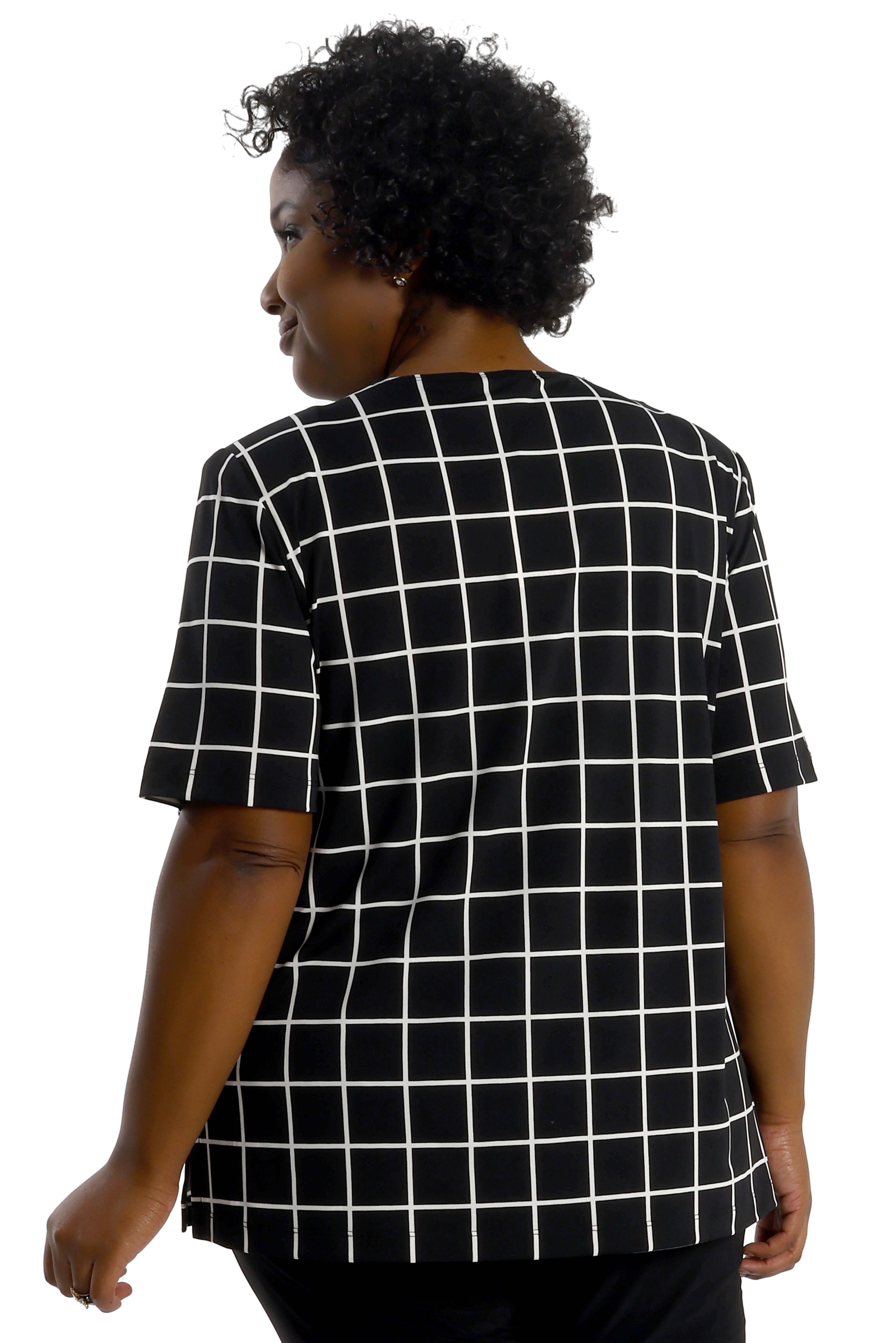 Vikki Vi Jersey Window Pane Short Sleeve Tunic