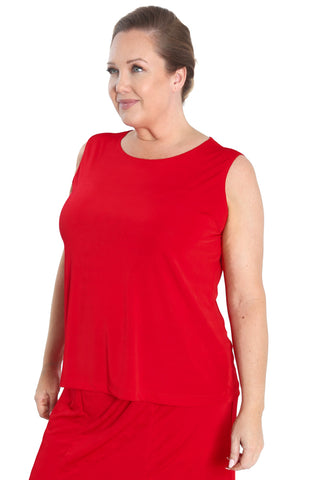 woman wearing a red sleeveless shell