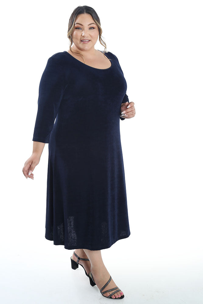 Vikki Vi Classic Navy 3/4 Sleeve A-Line Dress