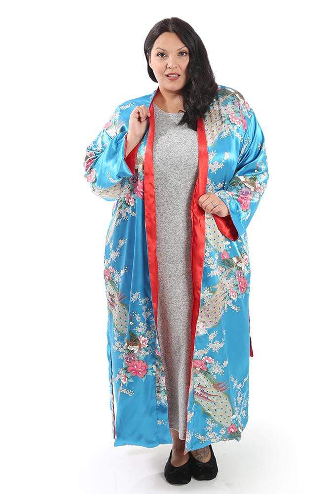 La Cera Blue Peacock Satin Robe