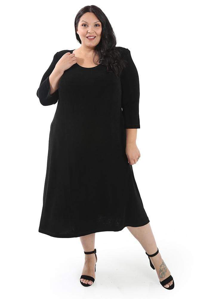 Vikki Vi Classic Black 3/4 Sleeve A-Line Dress