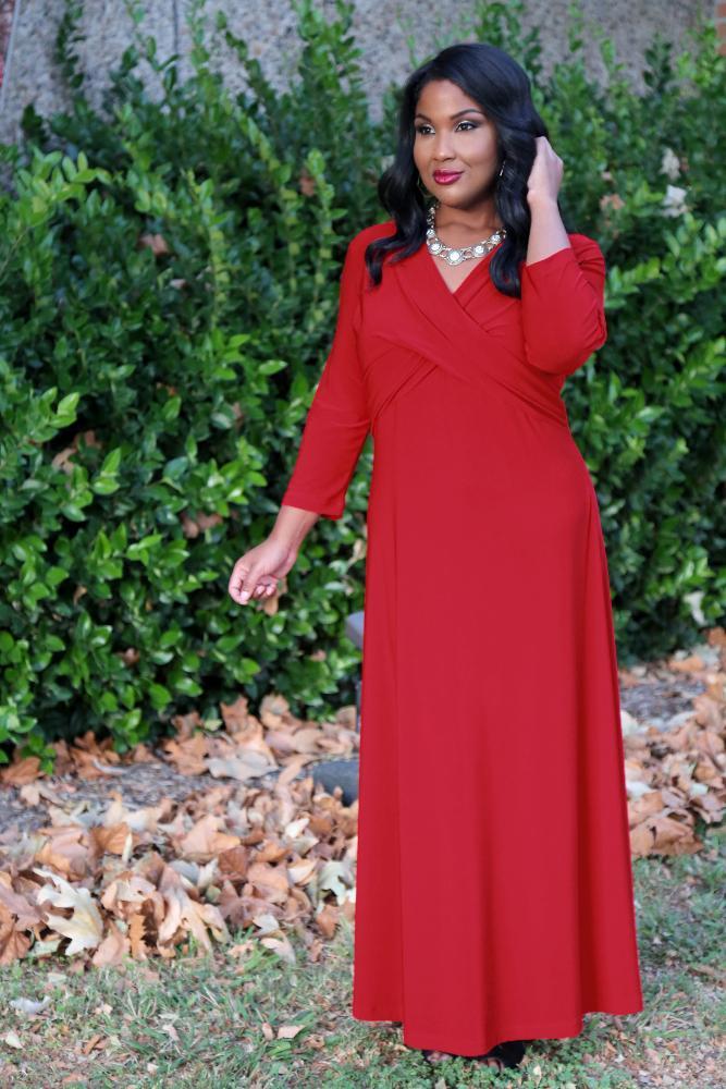 Vikki Vi Jersey Red Crossover Maxi Dress