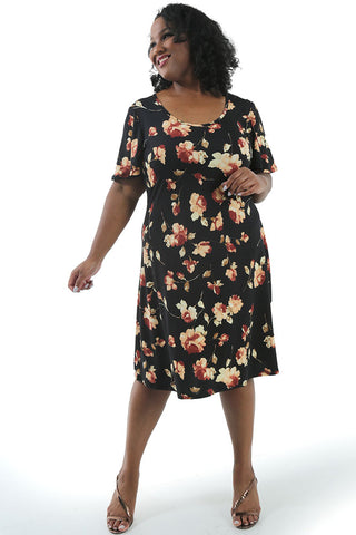 woman wearing a floral print dress